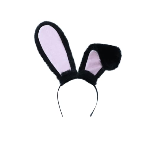 Wambere 1 Stück Haarreif mit Hasenohren Plüsch-Hasenohren Stirnband Kaninchen Ohren Stirnband Hasenohr Zubehör für Ostern Halloween Karneval Mottoparty Karneval Kostüm Zubehör Ostergeschenk,Schwarz B von Wambere