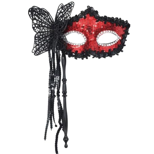 Wambere 1 Stück Schmetterlings-Quasten-Halbmaske,Maskenmaske mit Stock,Mardi Gras Deecorations,Venezianische Masken Augenmasken Maskenball Masken,für Kostümfeste Party Fasching Karneval,Rot D Wambere 1 Stück Schmetterlings-Quasten-Halbmaske,Maskenmaske mit Stock,Mardi Gras Deecorations,Venezianische Masken Augenmasken Maskenball Masken,für Kostümfeste Party Fasching Karneval,Rot D von Wambere