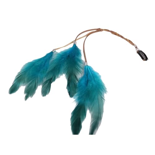 Wambere 2 Stück Federn Haarextensions Boho Federn Haarschmuck Clip Federquasten Kopfschmuck Federn Haarschmuck Haar Quaste Haarkette Haarspangen für Halloween Karneval Fasching Cosplay,Blau von Wambere