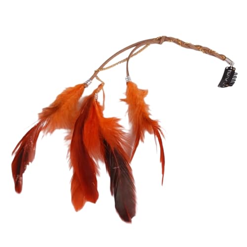Wambere 2 Stück Federn Haarextensions Boho Federn Haarschmuck Clip Federquasten Kopfschmuck Federn Haarschmuck Haar Quaste Haarkette Haarspangen für Halloween Karneval Fasching Cosplay,Orange von Wambere