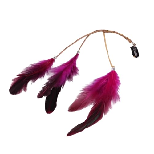 Wambere 2 Stück Federn Haarextensions Boho Federn Haarschmuck Clip Federquasten Kopfschmuck Federn Haarschmuck Haar Quaste Haarkette Haarspangen für Halloween Karneval Fasching Cosplay,Rosenrot von Wambere
