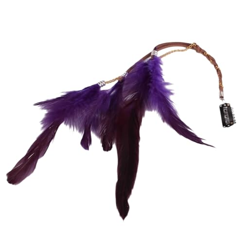 Wambere 6 Stück Federn Haarextensions Boho Federn Haarschmuck Clip Federquasten Kopfschmuck Federn Haarschmuck Haar Quaste Haarkette Haarspangen für Halloween Karneval Fasching Cosplay,Lila von Wambere