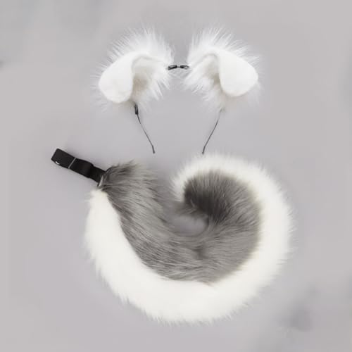 Wambere Hundeohren Haarband Kawaii Haarschmuck Cosplay Kopf Zubehör Hundeohr-Stirnband Kunstpelz Plüsch Ohren Schwanz Set für Damen Halloween Karneval Weihnachten Cosplay Party,Grau Weiß C Wambere Hundeohren Haarband Kawaii Haarschmuck Cosplay Kopf Zubehör Hundeohr-Stirnband Kunstpelz Plüsch Ohren Schwanz Set für Damen Halloween Karneval Weihnachten Cosplay Party,Grau Weiß C von Wambere