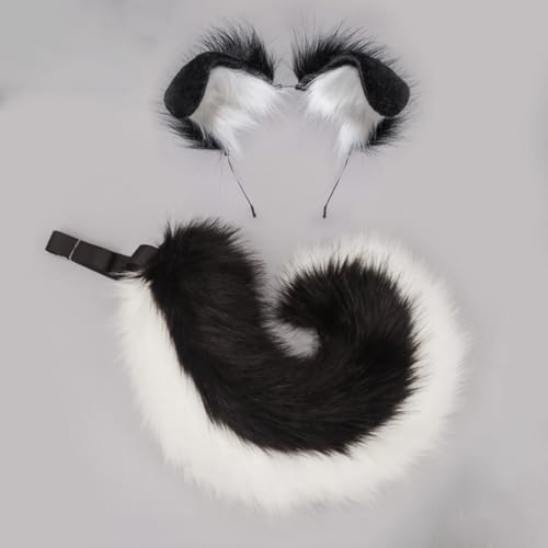 Wambere Hundeohren Haarband Kawaii Haarschmuck Cosplay Kopf Zubehör Hundeohr-Stirnband Kunstpelz Plüsch Ohren Schwanz Set für Damen Halloween Karneval Weihnachten Cosplay Party,Schwarz Weiß C Wambere Hundeohren Haarband Kawaii Haarschmuck Cosplay Kopf Zubehör Hundeohr-Stirnband Kunstpelz Plüsch Ohren Schwanz Set für Damen Halloween Karneval Weihnachten Cosplay Party,Schwarz Weiß C von Wambere