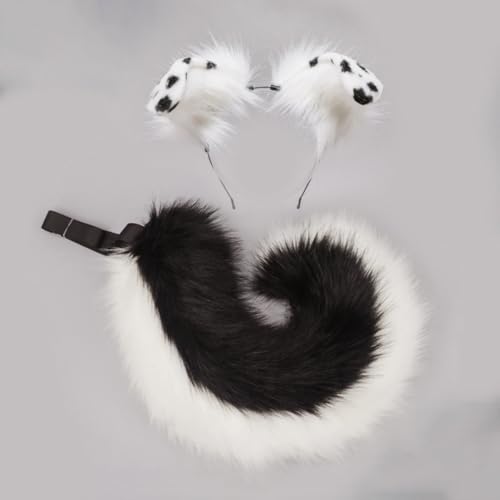 Wambere Hundeohren Haarband Kawaii Haarschmuck Cosplay Kopf Zubehör Hundeohr-Stirnband Kunstpelz Plüsch Ohren Schwanz Set für Damen Halloween Karneval Weihnachten Cosplay Party,Weiß Schwarz C Wambere Hundeohren Haarband Kawaii Haarschmuck Cosplay Kopf Zubehör Hundeohr-Stirnband Kunstpelz Plüsch Ohren Schwanz Set für Damen Halloween Karneval Weihnachten Cosplay Party,Weiß Schwarz C von Wambere