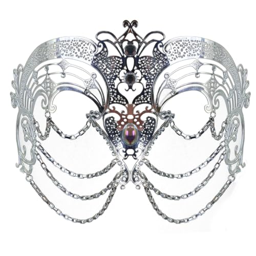Wambere Maskerade-Maske Venezianische Metallmaske Strassquaste Maske Partymaske Halbgesichtsmaske Gesichtsdekoration für Karneval Cosplay Halloween Mottoparty Rollenspiel Abschlussball,Silber Wambere Maskerade-Maske Venezianische Metallmaske Strassquaste Maske Partymaske Halbgesichtsmaske Gesichtsdekoration für Karneval Cosplay Halloween Mottoparty Rollenspiel Abschlussball,Silber von Wambere