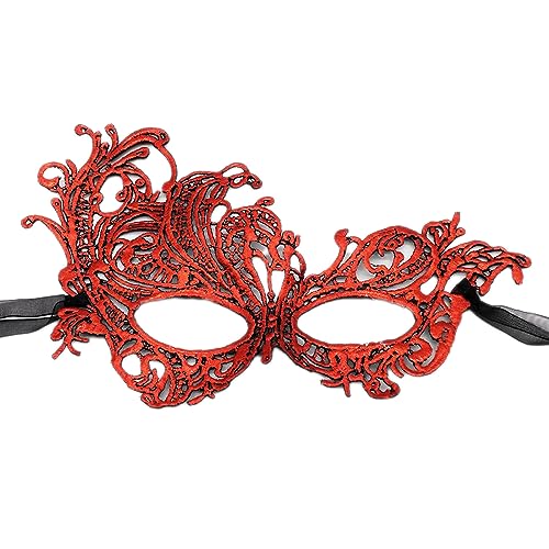 Wambere Masquerade Maske,Damen Maske Spitze Maskenmasken Spitze Maske Karneval Dekorationen Masken für Frauen Halloween-Kostüm Abendkleid Tanz Ball Party Cosplay Abschlussball Zubehör,Rot von Wambere
