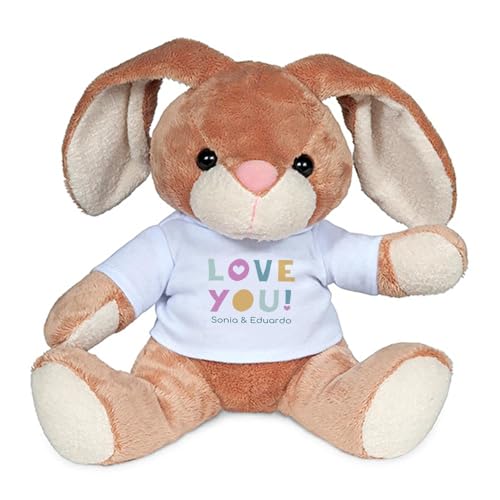 Wanapix | Hase Kuscheltier Personalisierte mit Foto und Text | Plüschtier Valentinstag | Stofftier | Originelles Geschenk | 14x19 cm | Love You von Wanapix