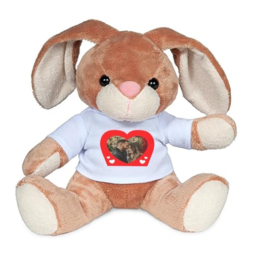 Wanapix Hase Kuscheltier Personalisierte mit Foto und Text | Plüschtier Valentinstag | Stofftier | originelles Geschenk | 14x19 cm | Heart von Wanapix