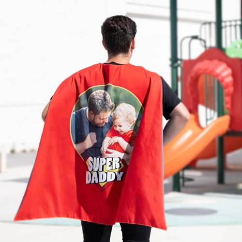 Wanapix | Personalisierter Superhelden-Umhang für Erwachsene | Wendbarer Umhang beidseitig personalisierbar | Lustiges Geschenk zum Vatertag | Super Papa (Foto) von Wanapix