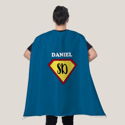 Wanapix | Personalisierter Superhelden-Umhang für Erwachsene | Wendbarer Umhang beidseitig personalisierbar | Lustiges Kostüm für Erwachsene | Blauer Superheld (Name) von Wanapix