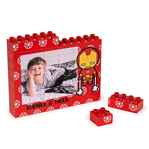 Wanapix | Puzzle Block Selbst Gestalten | Personalisiertes Block Puzzle mit Foto und Text | Kompatibel mit Legosteinen | Personalisiertes Fotopuzzle | Originelles Puzzle | 28 Teile XL | ROT von Wanapix