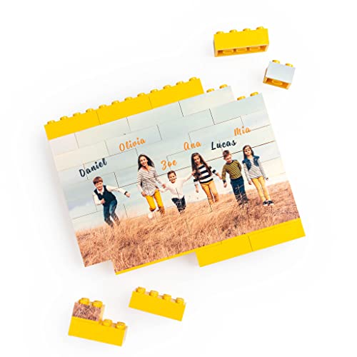 Wanapix | Puzzle Block Selbst Gestalten | Personalisierte Block Puzzles mit Foto und Text | Kompatibel mit den Wichtigsten Marken | Personalisiertes Fotopuzzle | 49 Teile | GELB von Wanapix