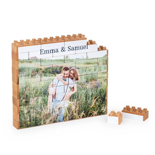 Wanapix | Puzzle Block Selbst Gestalten aus Holz | Personalisiertes Block Puzzle mit Foto und Text | Kompatibel mit Legosteinen | Personalisiertes Fotopuzzle | Originelles Puzzle | 49 Teile| Holz von Wanapix