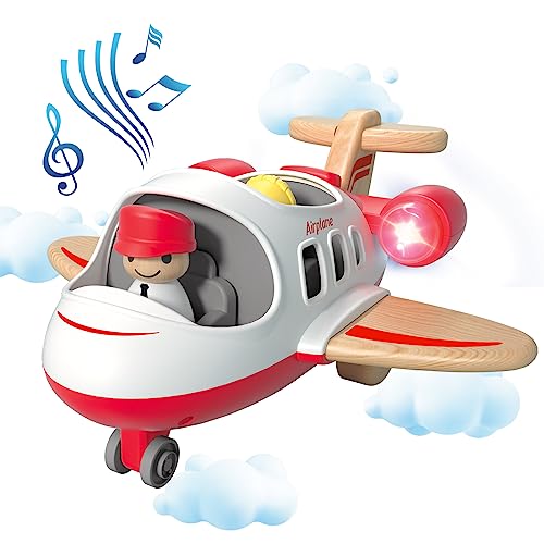 Wanborns Spielzeug Flugzeug für Kinder, Holzspielzeug Kleinkind Flugzeuge Spielzeug mit Sound und Licht, Fahrzeugspielzeug für 18 Monate, 2 3 4 5 Jahre alte Jungen Geschenk von Wanborns