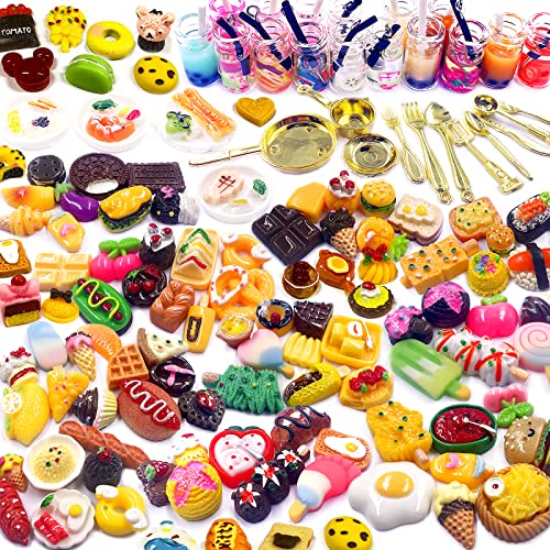 116 PC Miniatur Essen Getränk, Mini Essen Trinken 1:12 Maßstab Miniatur Puppenhaus Lebensmittel Zubehör Mini Pretend Play Food Set Miniatur Küche Zubehör für Barbie Puppenhaus Kinder Tochter von WanderGo