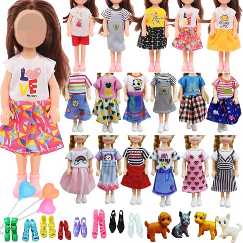 18-teiliges Kleidungs-Outfit für 15,2 cm große Chelsea-Puppen, Puppenzubehör inklusive 12 Kleider, 2 Paar Schuhe, 1 zufälliger Hund und 3 bunte Luftballons für Kinder und Mädchen von WanderGo