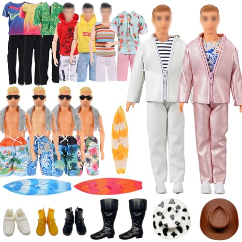 20-teiliges Puppenkleidungs-Set, kompatibel mit Ken Puppenkleidung und Zubehör, inklusive 1 Anzug, 3 Oberteile, 3 Hosen, 1 Boardshorts, 10 Schuhe, 1 Brille, 1 Surfbrett und Zubehör (zufälliger Stil) 20-teiliges Puppenkleidungs-Set, kompatibel mit Ken Puppenkleidung und Zubehör, inklusive 1 Anzug, 3 Oberteile, 3 Hosen, 1 Boardshorts, 10 Schuhe, 1 Brille, 1 Surfbrett und Zubehör (zufälliger Stil) von WanderGo