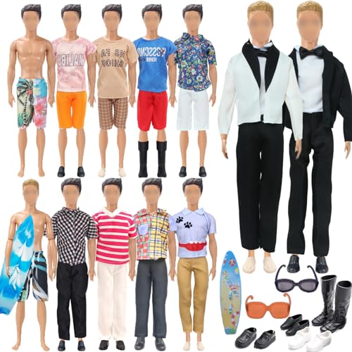 23 Pack of Clothes and Accessories for Ken Dolls, Ken Kleidung und Zubehör, Jungen Puppen 1 Anzug 5 Freizeitbekleidung Kleidung 5 Hosen 2 Badehose 4 Paar Schuhe 1 Sonnenbrille 1 Paddle Board von WanderGo