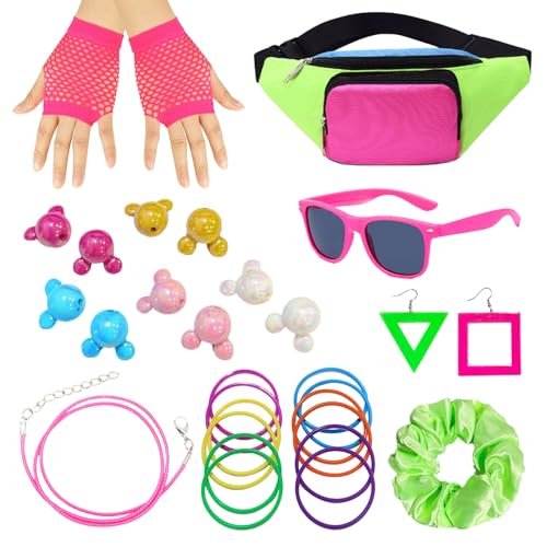 30 Stück 80er Jahre Accessoires für Damen, 80er 90er Jahre Hip-Hop-Kostüm für Frauen, mit verstellbarer Bauchtasche, Ohrringe, Sonnenbrille, Armband, Leuchtring, 80er-Jahre-Kostüm, Damen für 30 Stück 80er Jahre Accessoires für Damen, 80er 90er Jahre Hip-Hop-Kostüm für Frauen, mit verstellbarer Bauchtasche, Ohrringe, Sonnenbrille, Armband, Leuchtring, 80er-Jahre-Kostüm, Damen für von WanderGo