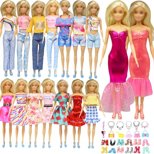 31 Pack of Kleidung und Zubehör für Puppen, 31 Stück Puppen Kleidung enthält 3 Fashion Kleider 3 Freizeitbekleidung Kleidung 10 Paar Schuhe 12 Zubehör für 11,5 Zoll Mädchen Puppen von WanderGo