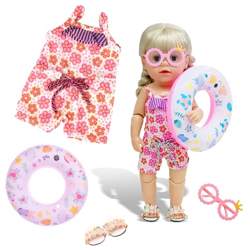 WanderGo Badeanzug Puppe 4 Teilig Schwimmpuppe Buntem Schwimmset Puppenkleidung Sommer für Puppen 35 - 43 cm Zubehör mit Sonnenbrille Schwimmring Schuhe WanderGo Badeanzug Puppe 4 Teilig Schwimmpuppe Buntem Schwimmset Puppenkleidung Sommer für Puppen 35 - 43 cm Zubehör mit Sonnenbrille Schwimmring Schuhe von WanderGo