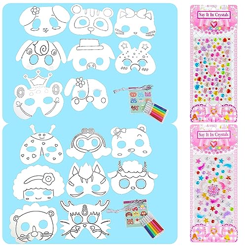 44-teiliges Tiermasken-Set für Kinder, DIY, Halloween, 16 weiße Kartenmasken, 16 Kordeln, 12 bunte Stifte, 2 Aufkleber für Partytütenfüller 44-teiliges Tiermasken-Set für Kinder, DIY, Halloween, 16 weiße Kartenmasken, 16 Kordeln, 12 bunte Stifte, 2 Aufkleber für Partytütenfüller von WanderGo