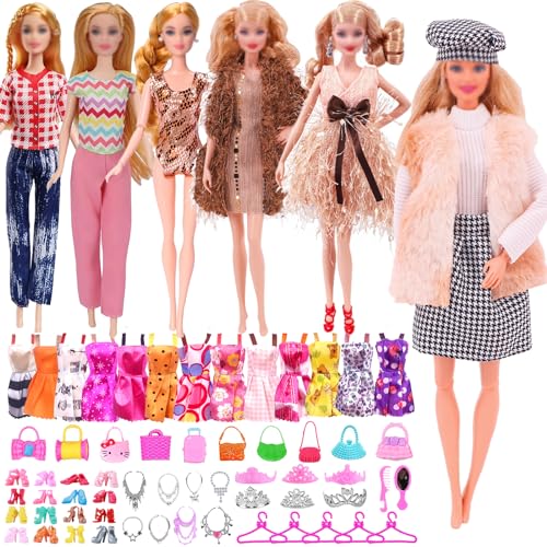 58 Stück Kleidung und Zubehör für Puppen, Enthalten Langärmelige Kleid 4 kurzärmelige Shorts 1 Mode Rock 5 Badeanzug 10 Schuhe 28 Zubehör für 11,5 Zoll Puppen (zufälliger Stil) von WanderGo