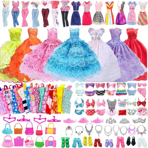 63 PCS Doll Clothes and Accessories Compatible with Barbie, Include 5 Wedding Gown Dresses, 10 Suspender Skirts, 2 Fashion Skirts, 2 Top Pants, 2 Bikinis, 20 Shoes for 11.5 inch Dolls von WanderGo