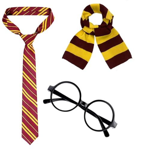 7-teiliges Zauberer-Kostüm-Zubehör-Set mit Zauberstab, gestreifter Krawatte, gestreifter Schal, runder Rahmen, Brille, Blitz/Dreieck/Schlange, temporäre Tattoos für Cosplay, Kostüm, Halloween 7-teiliges Zauberer-Kostüm-Zubehör-Set mit Zauberstab, gestreifter Krawatte, gestreifter Schal, runder Rahmen, Brille, Blitz/Dreieck/Schlange, temporäre Tattoos für Cosplay, Kostüm, Halloween von WanderGo