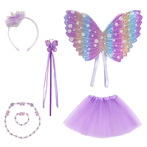 Fee Kostüm Mädchen, 6 Stück Feen Kostüm Kinder, Kostüm Fee Girl, Schmetterlingsflügel Kinder, Zauberstab Fee, Tutu Zauberstab, Haarreifen, Halskette, Armband für Mädchen 3-6 Jahren Fee Kostüm Mädchen, 6 Stück Feen Kostüm Kinder, Kostüm Fee Girl, Schmetterlingsflügel Kinder, Zauberstab Fee, Tutu Zauberstab, Haarreifen, Halskette, Armband für Mädchen 3-6 Jahren von WanderGo