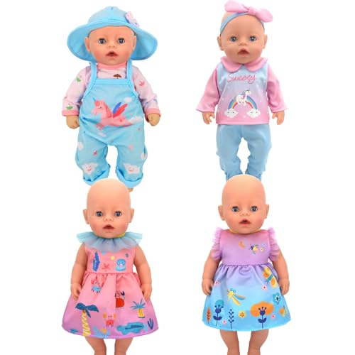 Puppenkleidung 35-43 cm, 4 Stücke Puppenkleidung für Babypuppen, Kleidung Bekleidung Outfits für Baby Puppen 14-18Inch von WanderGo