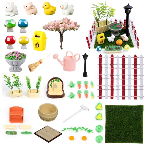 50 Pcs Miniatur Garten, Miniatur Puppenhaus Set Garten, Wichtel ZubehöR FrüHling, Miniatur Deko Zur Dekoration des Gartens Mit Blumen Und Pflanzen Und Einer Vielzahl Von Kleinen Spielzeugen von WanderGo