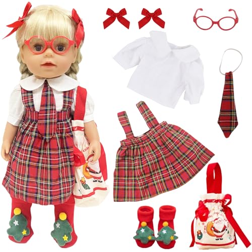 Puppenkleidung 30-45cm, 9 Stück Puppenkleider für 12-18 Zoll Puppen Baby Puppen New Born Enthält Rot Karierten Overall Kleid, Zubehör, Weihnachtsstrumpf, Tasche für Weihnachtstag, Winterurlaub Puppenkleidung 30-45cm, 9 Stück Puppenkleider für 12-18 Zoll Puppen Baby Puppen New Born Enthält Rot Karierten Overall Kleid, Zubehör, Weihnachtsstrumpf, Tasche für Weihnachtstag, Winterurlaub von WanderGo