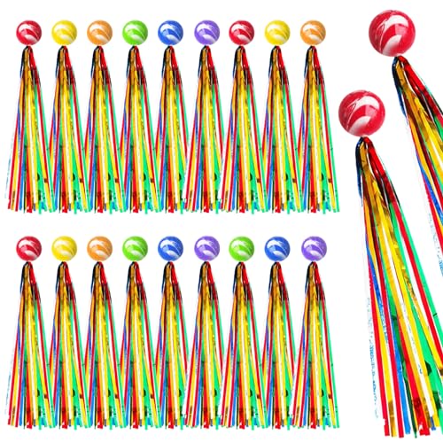 20 Stück Flummis für Kinder, Hüpfbälle mit Buntem Schweif, Hüpfball Kinder, 25mm Springball für Kinder mit Farbige BäNder, Jumping Ball für Party Geburtstag Mitgebsel Kinder von WanderGo