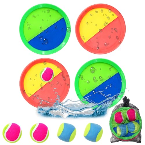 WanderGo Klettballspiel, Klettball Set für Kinder Strandspielzeug Outdoor Spiele Wurfspiel Kinder Gartenspielzeug Fangballspiel Klett-Ballspiel 4 Bälle 3 4 5 6 7 8 9 10 Jahre Junge Ostergeschenke von WanderGo