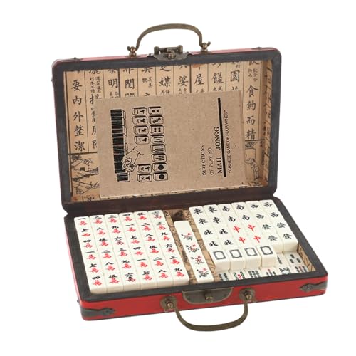 WanderGo Mini-chinesisches Majong-Set, 144 Stück, weiße gravierte Fliesen, MahJong-Set, tragbares Mah Jongg-Spiel mit Box, Mini-Mahjong für chinesischen Stil von WanderGo