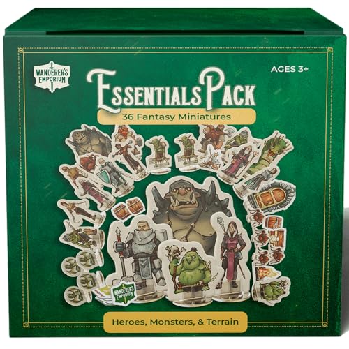 Wanderers Emporium Harte flache Minis für DND-Miniaturen mit Sockeln, 28 mm – 32 mm Maßstab Dungeons and Dragons, Starter-Set 5e (Essentials Pack, 36, Miniaturen) von Wanderers Emporium