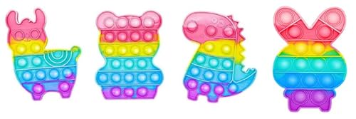 4 Stück Pop It Spielzeu,Pop Bubbl, Sensorisches Silikon Plopper Spielzeug Alpaka Dinosaurier Bär Eiscreme, Antistress Angst Relief Autismus Plopp Spielzeugs für Kinder und Erwachsene von WangVipfei