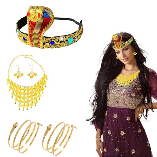 5 Stück Ägyptisches Kostüm Zubehör Set, Kobra Kopfschmuck, Ohrringe, Halskette, Schlangenarmbänder, Pharao Accessoires für Damen Halloween Karneval Party 5 Stück Ägyptisches Kostüm Zubehör Set, Kobra Kopfschmuck, Ohrringe, Halskette, Schlangenarmbänder, Pharao Accessoires für Damen Halloween Karneval Party von WangVipfei