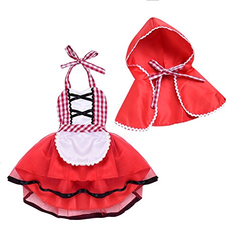 WangsCanis 2tlg Baby Kleidung Rotkäppchen Kleid mit Mantel Halloween Weihnachten Cosplay Karneval Party Kostüme für Baby Mädchen (18-24 Monate, Rotkäppchen) von WangsCanis