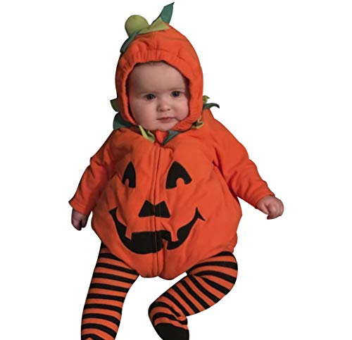 WangsCanis Cosplay Halloween Kürbiskostüm Süßes Säugling Kürbis Kostüm Jumpsuits mit Mütze für Baby Kind (Strampler Hoodie Reißverschluss, 0-6 Monate) von WangsCanis