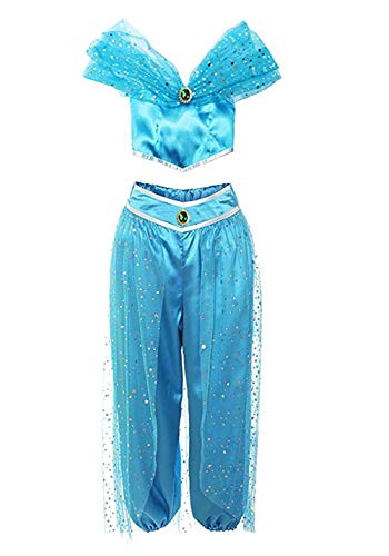 WangsCanis Mädchen Damen Phantasie Pailletten Kostüm Party Prinzessin Halloween Carnival Cosplay Kostüm Sets (S, Dunkelblau) von WangsCanis