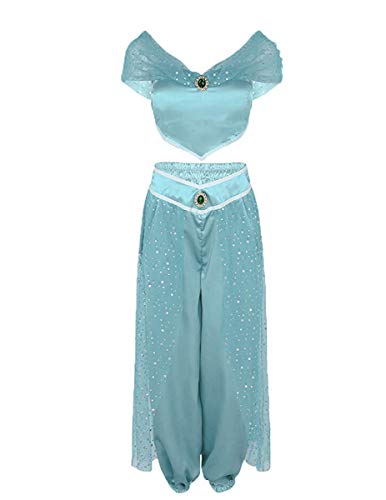 WangsCanis Mädchen Damen Phantasie Pailletten Kostüm Party Prinzessin Halloween Carnival Cosplay Kostüm Sets (XL, Hellblau) von WangsCanis