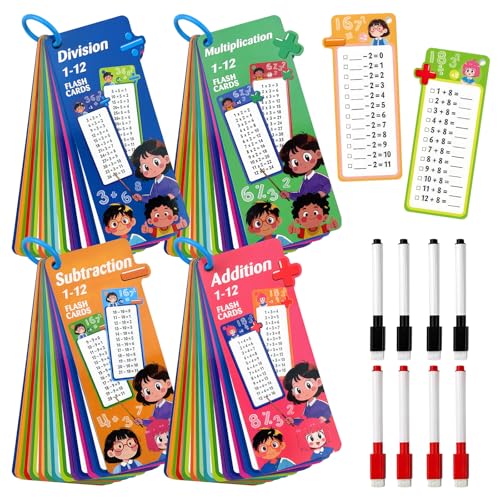 Lernkarten mit 60 Blatt, Zeittabellen-Poster, 0–12 Zeittabellen-Karteikarten, Mathematik-Lernkarten mit 8 Stiften, Mathematik-Lernwerkzeuge für Zuhause und Klassenzimmer, 4-teiliges Set von Wanheart