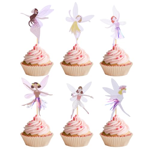 Wanmu 24 Stück Feen Geburtstag Deko, Pappbecher Cupcake Toppers, Cupcake Picks Balletttänzer-Kuchen-Cupcake Topper Fee für Kinder Baby Party Geburtstag Party Kuchen Dekoration von Wanmu