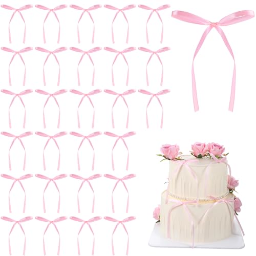 Wanmu 40 Stück Torten Deko Schleife, Cupcake-Topper Deko Kuchenaufsatz, Geburtstags Kuchendekoration Dessert Picker für Mädchen Brautparty, Babyparty, Geburtstag, Hochzeit, Party Dekorationen - Pink von Wanmu