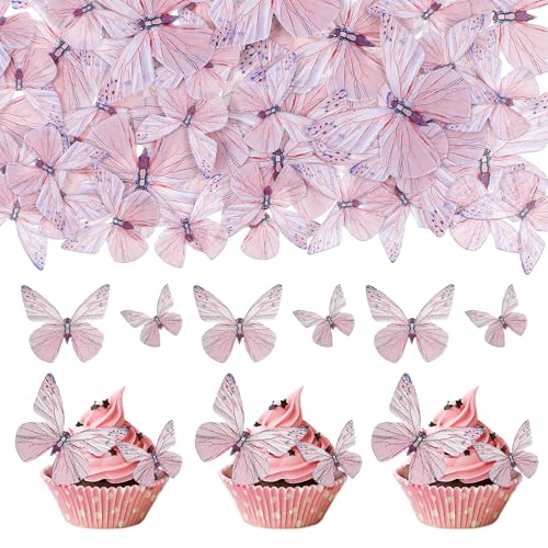 Wanmu 72 Stück Schmetterling Tortendeko Essbar, 3D dreidimensional Cupcake Topper, Esspapier Schmetterlinge Kuchen Deko Torte für Mädchen Geburtstag Hochzeit Muffin Taufe (Lila) von Wanmu