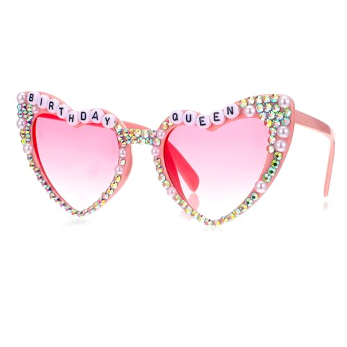 Wanmu Geburtstags-Herzbrille für Damen, Pinke Sonnenbrille Geburtstagsgeschenke Strass-Sonnenbrille für Geburtstagsfeiern von Wanmu