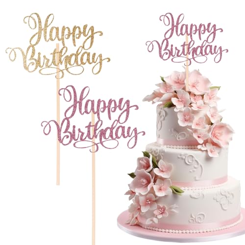 Wanmu Happy Birthday Tortenaufsätze, glitzerndes Happy Birthday Kuchenschild, Kuchendekorationen für Frauen, Glirs, Jubiläumsfeier, Roségold, goldfarben, 2 Stück Wanmu Happy Birthday Tortenaufsätze, glitzerndes Happy Birthday Kuchenschild, Kuchendekorationen für Frauen, Glirs, Jubiläumsfeier, Roségold, goldfarben, 2 Stück von Wanmu